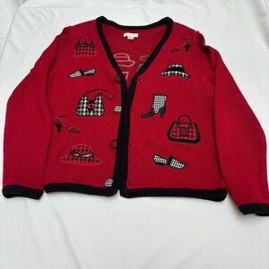 Christopher Banks vintage Knit Red Sweater with Purse Shoe Accents